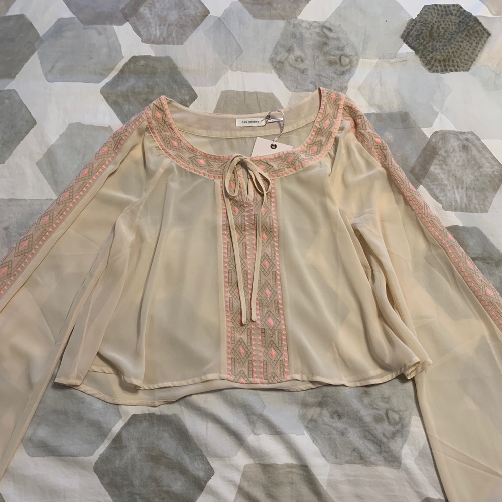 Blu Pepper Cropped Chiffon Top with Bell Sleeves